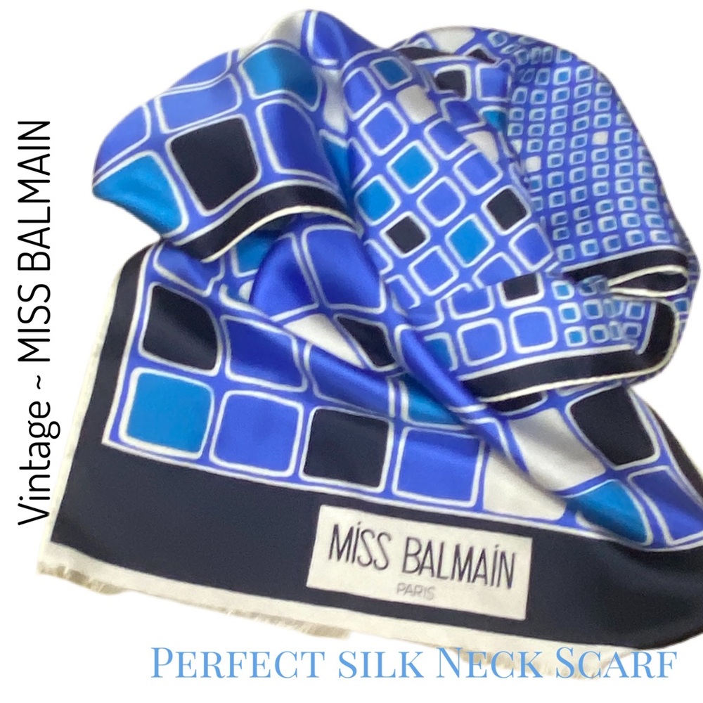 fαвulσus víntαgє MISS BALMAIN Silk Neck Scarf 💙🤍🖤